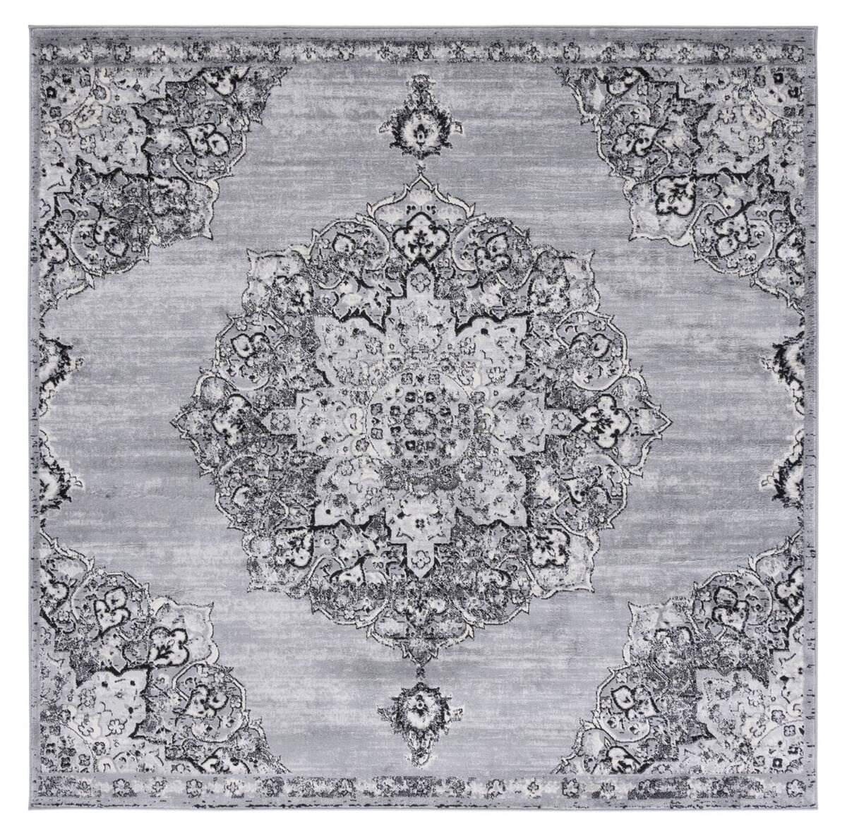 SAFAVIEH Brentwood Dimitri Floral Bordered Area Rug, 6'7" x 6'7" Square, Silver/Black