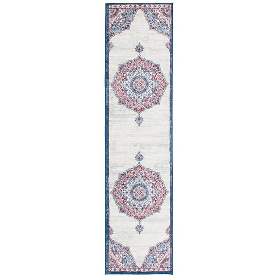 SAFAVIEH Brentwood Dimitri Floral Bordered Runner Rug, 2' x 8', Ivory/Red
