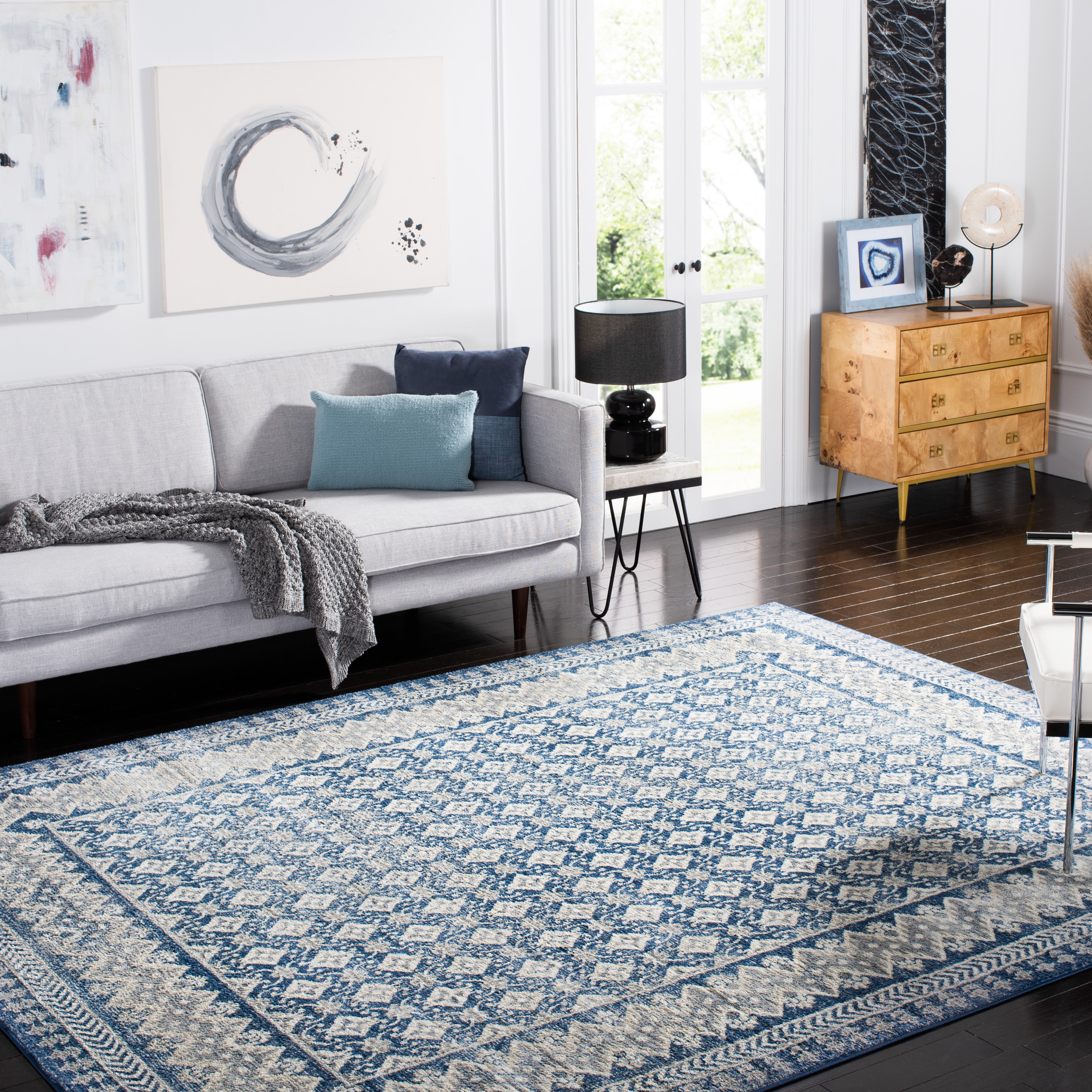 SAFAVIEH Brentwood Dory Geometric Area Rug, Navy/Beige, 10' x 13'