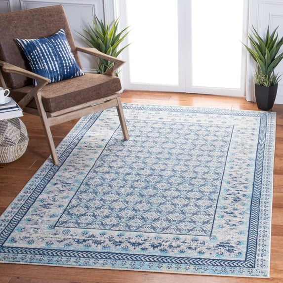 SAFAVIEH Brentwood Dory Geometric Area Rug, Ivory/Aqua, 5'3" x 7'6"