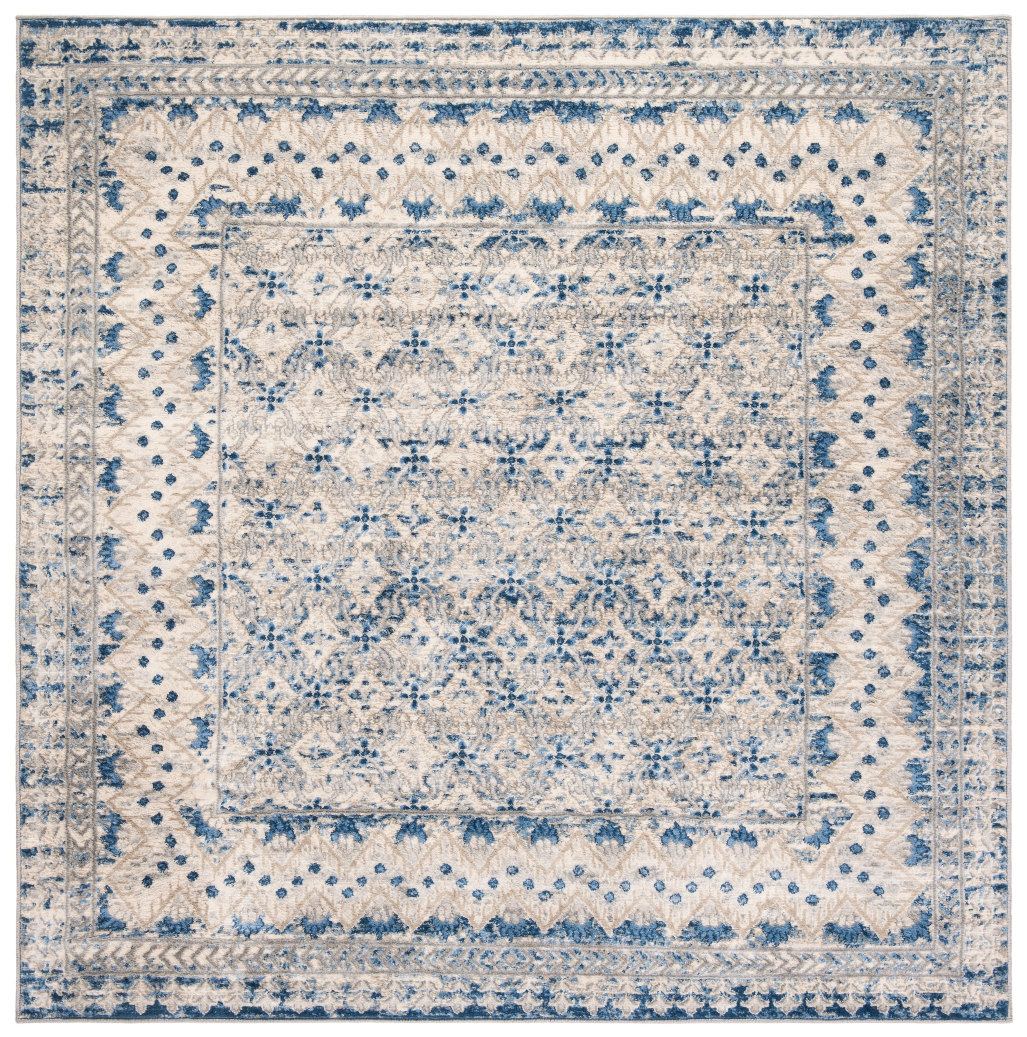 Elegant Brentwood 5' Square Light Grey/Blue Synthetic Area Rug