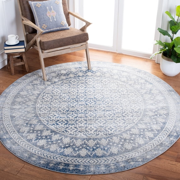 SAFAVIEH Brentwood Dory Geometric Area Rug, Ivory/Light Gray, 6'7" x 6'7" Round