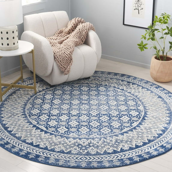 SAFAVIEH Brentwood Dory Geometric Area Rug, Navy/Beige, 6'7" x 6'7" Round