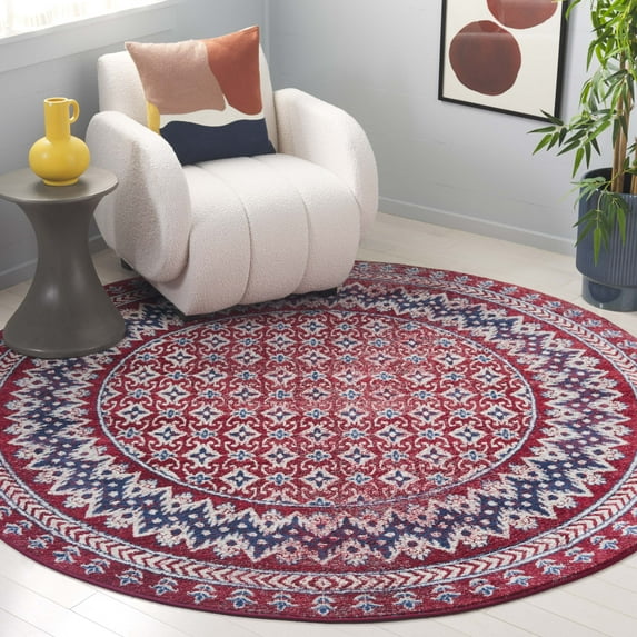 SAFAVIEH Brentwood Dory Geometric Area Rug, Red/Ivory, 6'7" x 6'7" Round