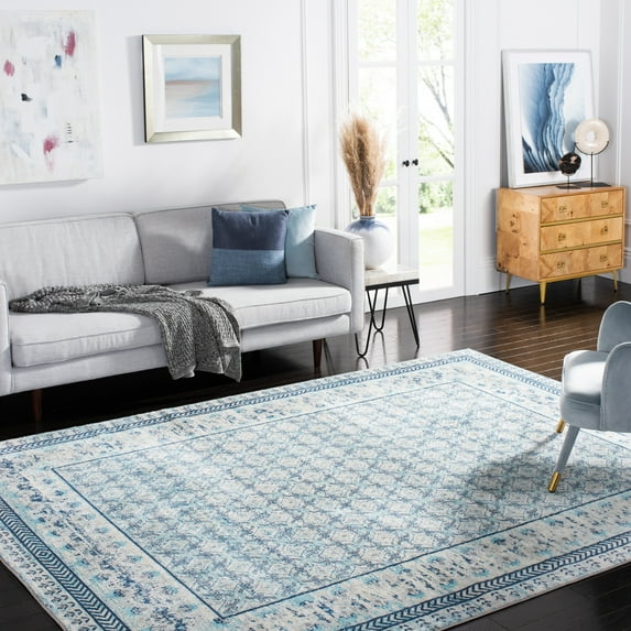 SAFAVIEH Brentwood Dory Geometric Area Rug, Ivory/Aqua, 9' x 12'