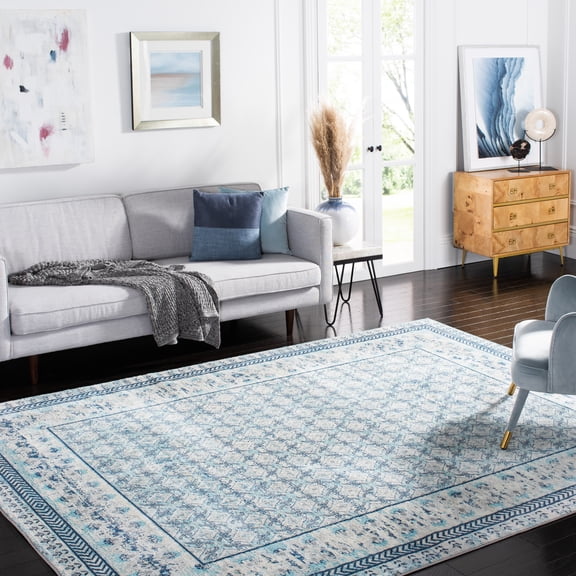 SAFAVIEH Brentwood Dory Geometric Area Rug, Ivory/Aqua, 9' x 12'
