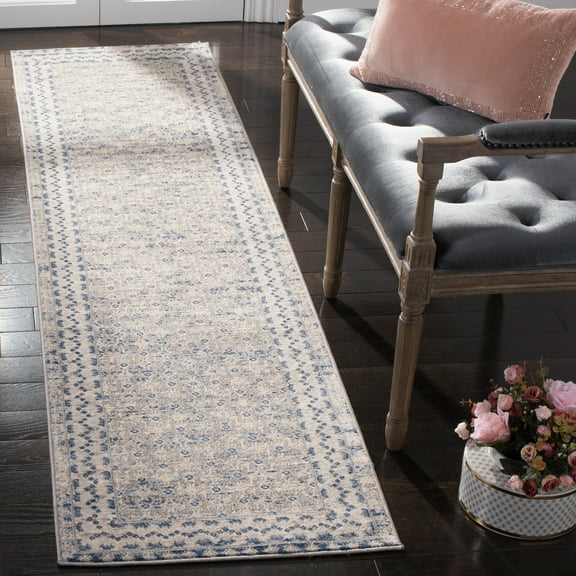 SAFAVIEH Brentwood Dory Geometric Runner Rug, Light Gray/Blue, 2' x 22'
