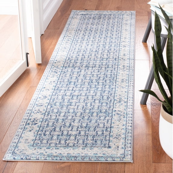 SAFAVIEH Brentwood Dory Geometric Runner Rug, Ivory/Aqua, 2' x 6'