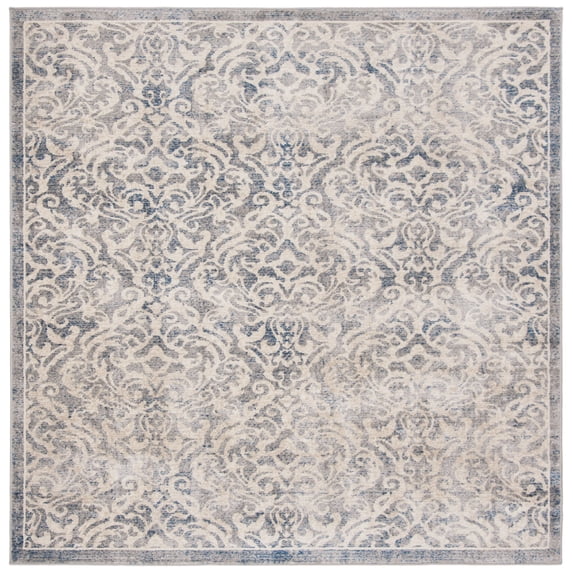 SAFAVIEH Brentwood Eliza Damask Area Rug, Light Grey/Blue, 5' x 5' Square