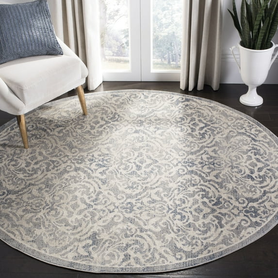 SAFAVIEH Brentwood Eliza Damask Area Rug, Light Grey/Blue, 6'7" x 6'7" Round