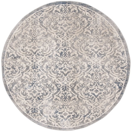 SAFAVIEH Brentwood Eliza Damask Area Rug, Light Grey/Blue, 8' x 8' Round
