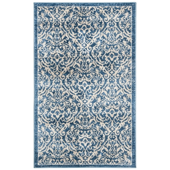 SAFAVIEH Brentwood Eliza Damask Area Rug, Navy/Cream, 3' x 5'