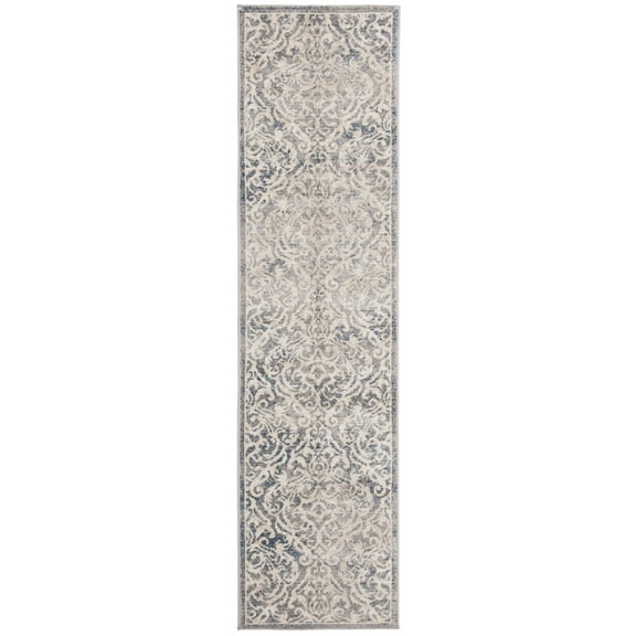 SAFAVIEH Brentwood Eliza Damask Runner Rug, Light Grey/Blue, 2' x 16'