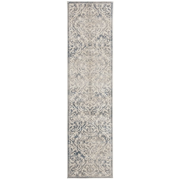 SAFAVIEH Brentwood Eliza Damask Runner Rug, Light Grey/Blue, 2' x 18'