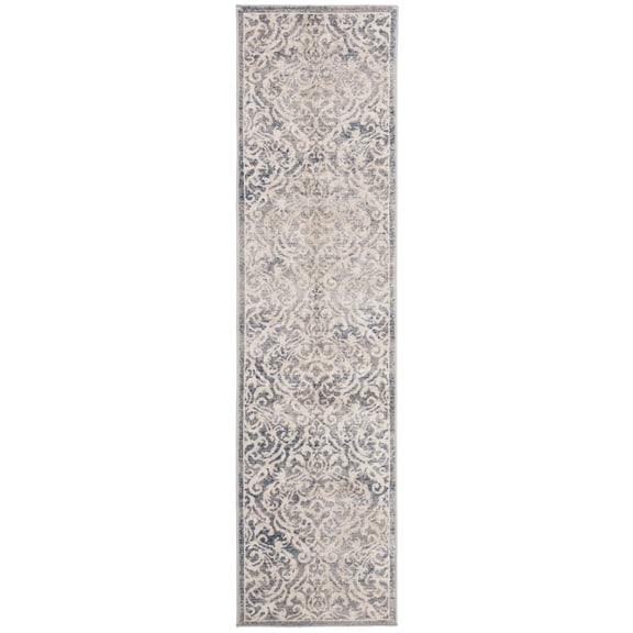 SAFAVIEH Brentwood Eliza Damask Runner Rug, Light Grey/Blue, 2' x 20'