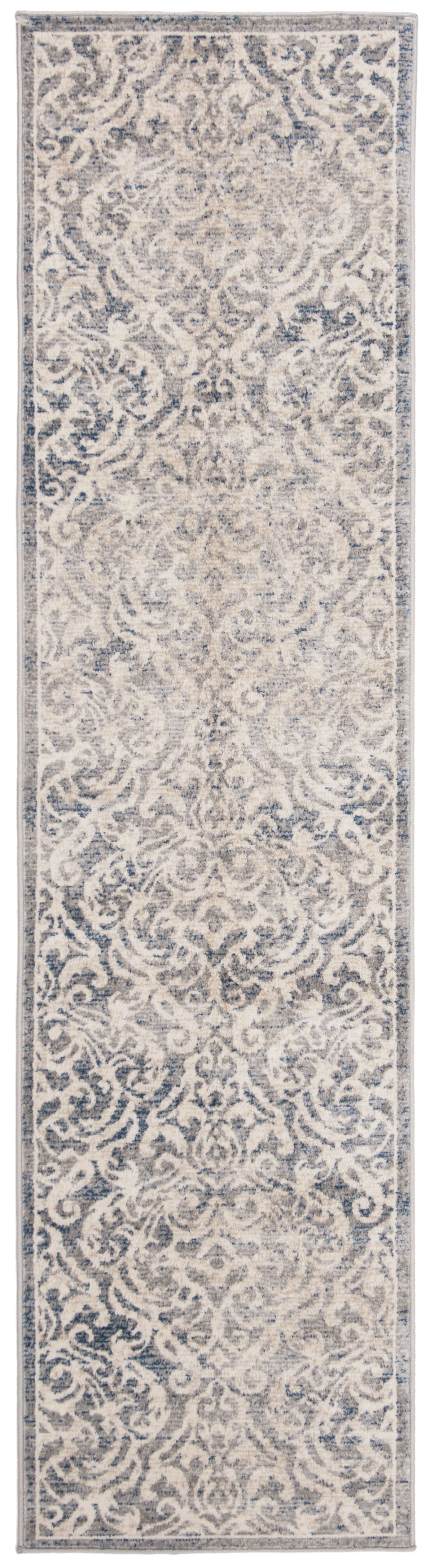 SAFAVIEH Brentwood Eliza Damask Runner Rug, Light Grey/Blue, 2' x 22'