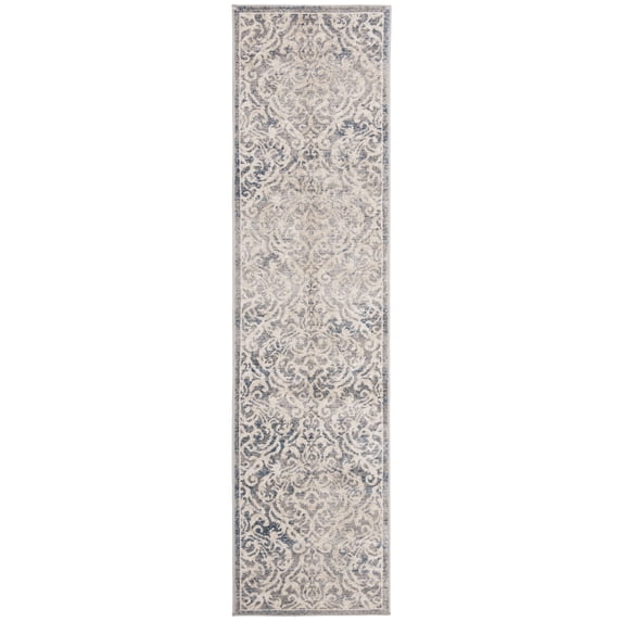 SAFAVIEH Brentwood Eliza Damask Runner Rug, Light Grey/Blue, 2' x 22'