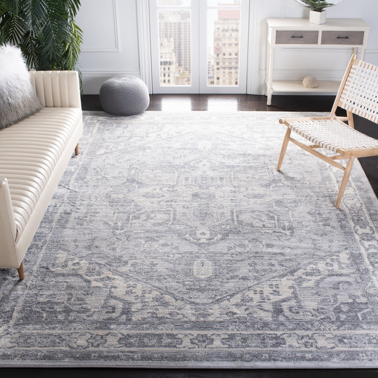 Ezra Cream and Grey Synthetic Reversible 12' x 15' Area Rug