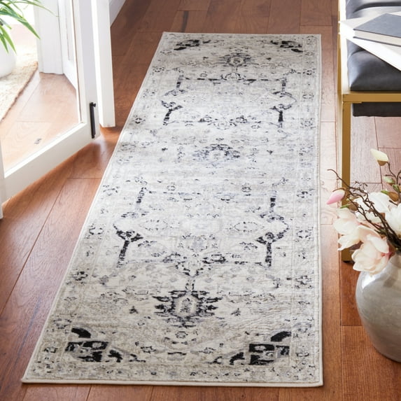 SAFAVIEH Brentwood Ezra Oriental Runner Rug, Ivory/Black, 2' x 8'