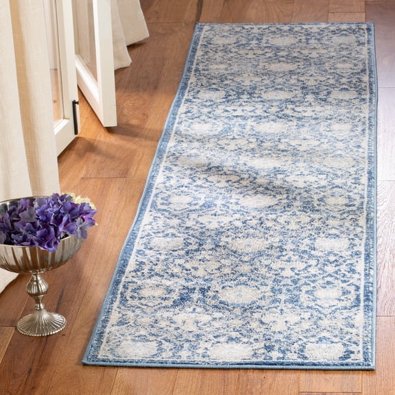 SAFAVIEH Brentwood Fidan Floral Runner Rug, Navy/Creme, 2' x 16'