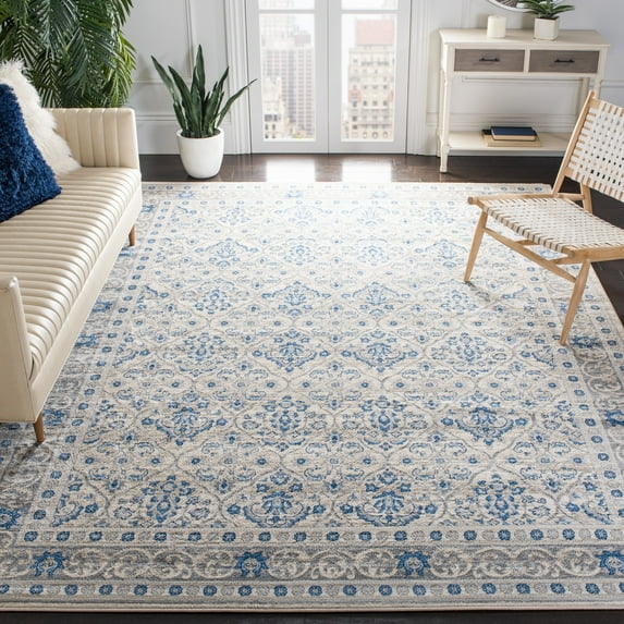 SAFAVIEH Brentwood Gillian Floral Area Rug, Light Gray/Blue, 6'7" x 6'7" Square