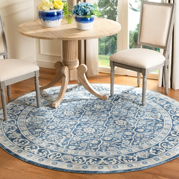 SAFAVIEH Brentwood Gillian Floral Area Rug, Navy/Light Gray, 6'7" x 6'7" Round