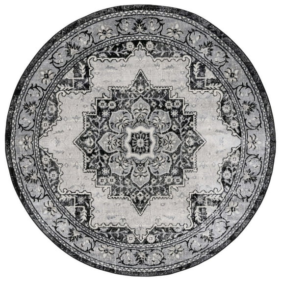 SAFAVIEH Brentwood Gisselle Oriental Area Rug, Black/Ivory, 6'7" x 6'7" Round