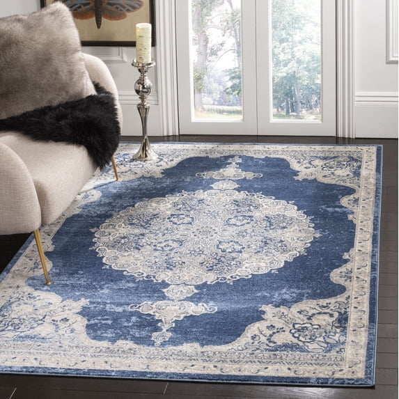 SAFAVIEH Brentwood Cahal Oriental Area Rug, Navy/Light Gray, 2' x 4'