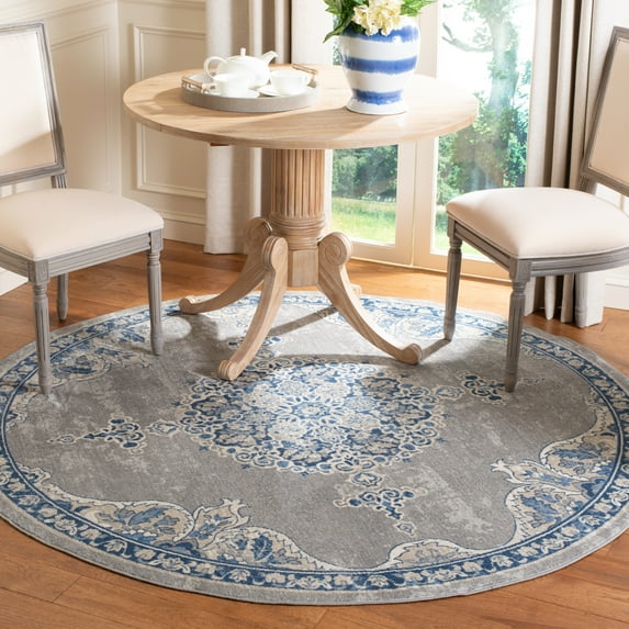 SAFAVIEH Brentwood Cahal Oriental Area Rug, Light Gray/Blue, 3' x 3' Round