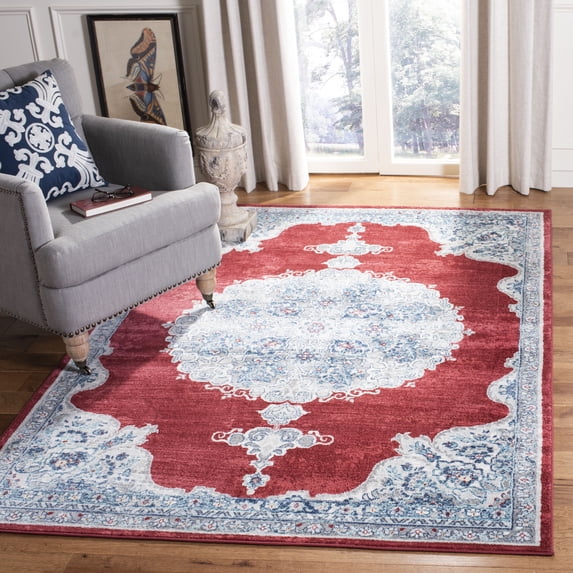 SAFAVIEH Brentwood Cahal Oriental Area Rug, Red/Ivory, 3' x 3' Square