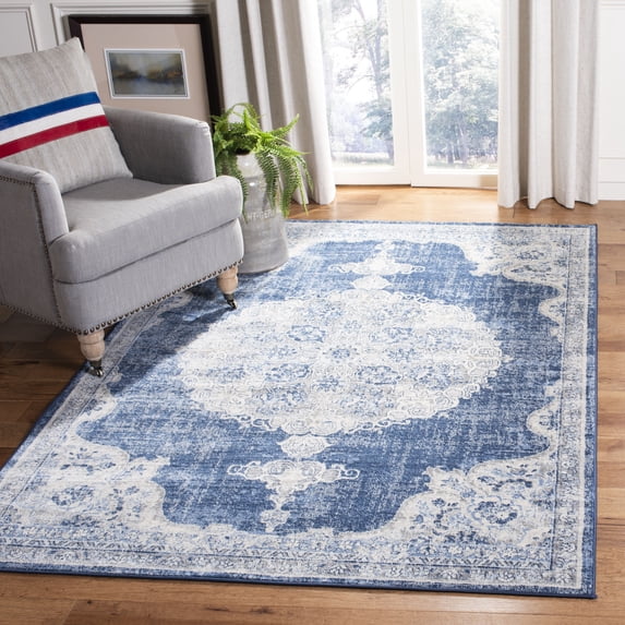 SAFAVIEH Brentwood Cahal Oriental Area Rug, Navy/Ivory, 5'3" x 7'6"