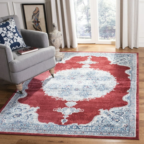 SAFAVIEH Brentwood Cahal Oriental Area Rug, Red/Ivory, 5' x 5' Square