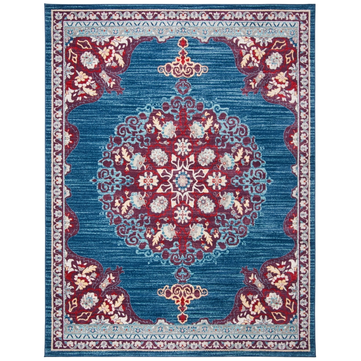Navy and Burgundy Hand-Knotted Synthetic 8' x 10' Area Rug