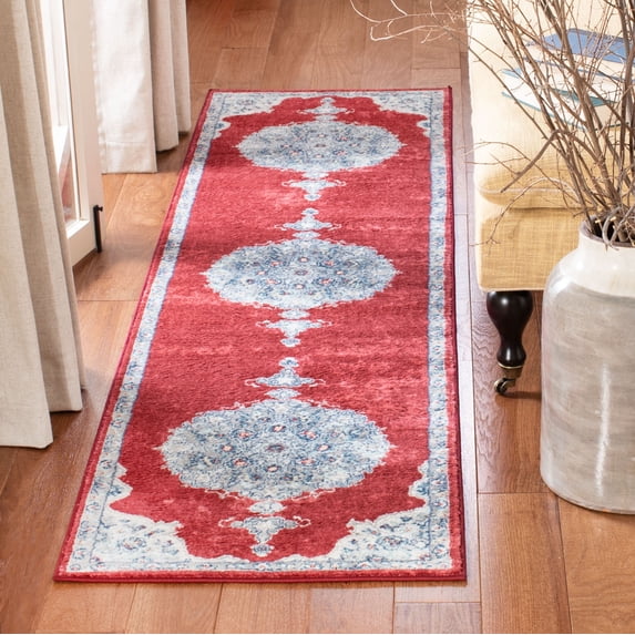 SAFAVIEH Brentwood Cahal Oriental Runner Rug, Red/Ivory, 2' x 10'