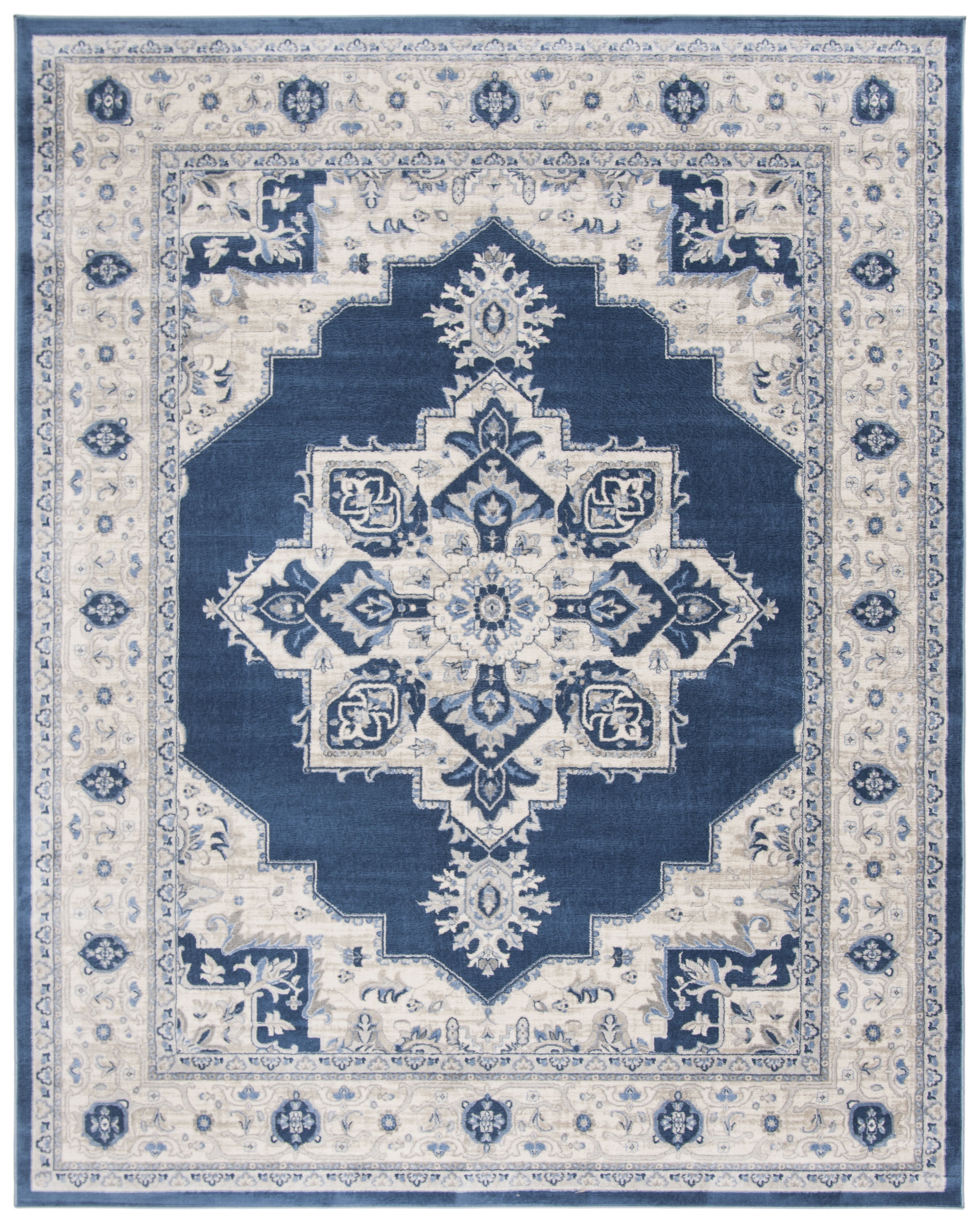 Navy and Cream Synthetic Stain-Resistant 10' x 13' Area Rug