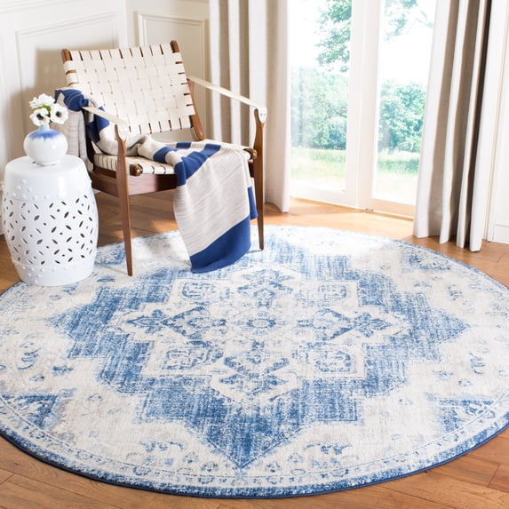 SAFAVIEH Brentwood Salah Oriental Area Rug, Ivory/Navy, 3' x 3' Round