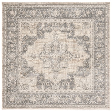SAFAVIEH Brentwood Jameson Floral Bordered Area Rug, 4' x 4' Square, Cream/Grey
