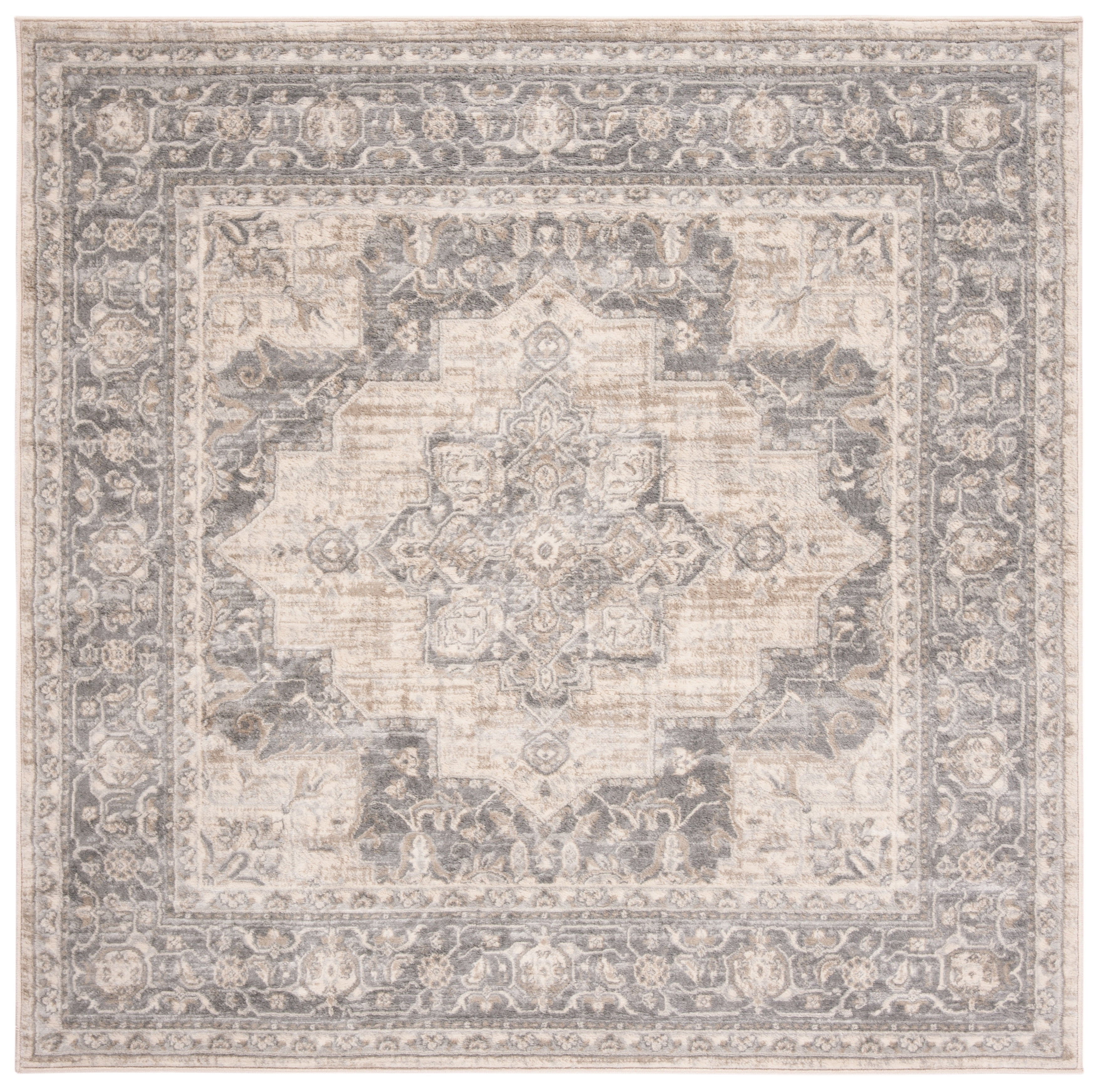 Gray Hand-Knotted Synthetic Square Area Rug
