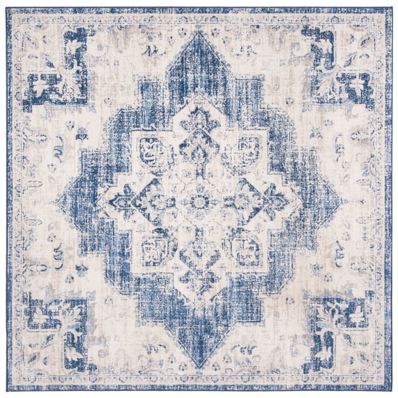 SAFAVIEH Brentwood Salah Oriental Area Rug, Ivory/Navy, 6'7" x 6'7" Square
