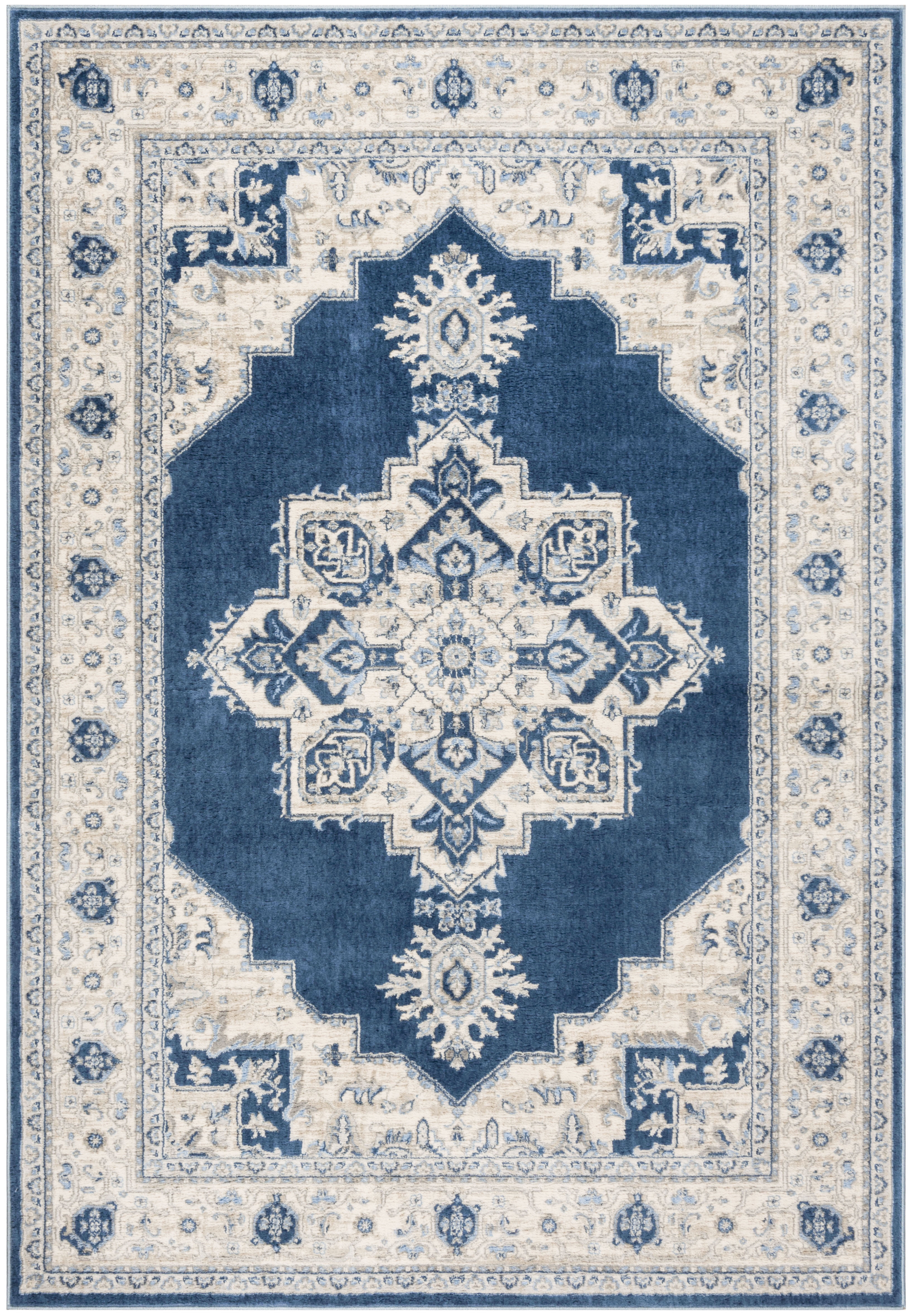 Heirloom Inspired Navy & Cream 6' x 9' Synthetic Area Rug