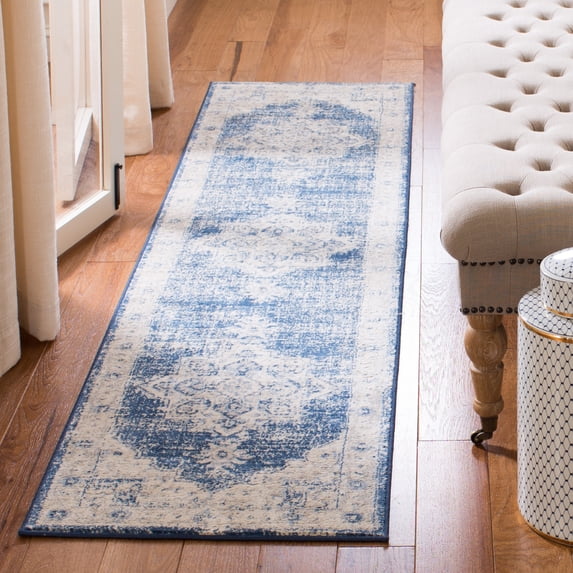 SAFAVIEH Brentwood Salah Oriental Runner Rug, Ivory/Navy, 2' x 14'