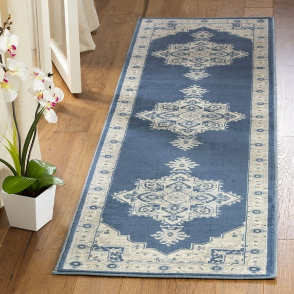 SAFAVIEH Brentwood Salah Oriental Runner Rug, Navy/Creme, 2' x 6'