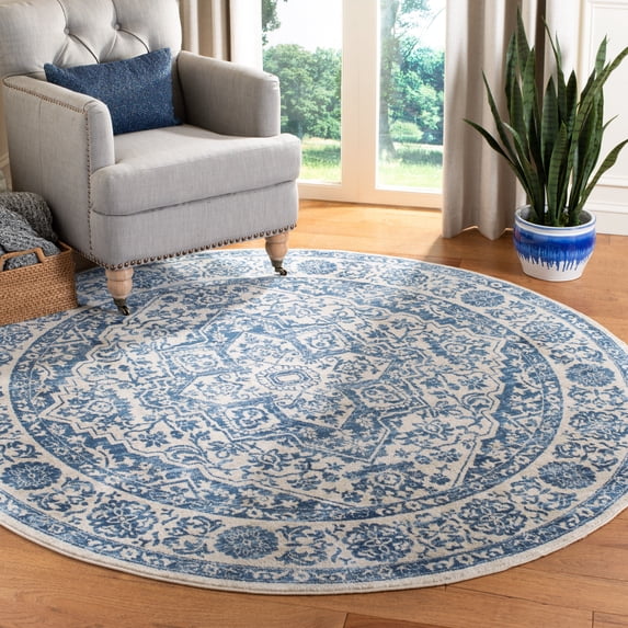 SAFAVIEH Brentwood Adams Oriental Area Rug, Navy/Light Gray, 11' x 11' Round