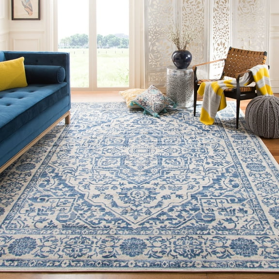 SAFAVIEH Brentwood Adams Oriental Area Rug, Navy/Light Gray, 11' x 11' Square