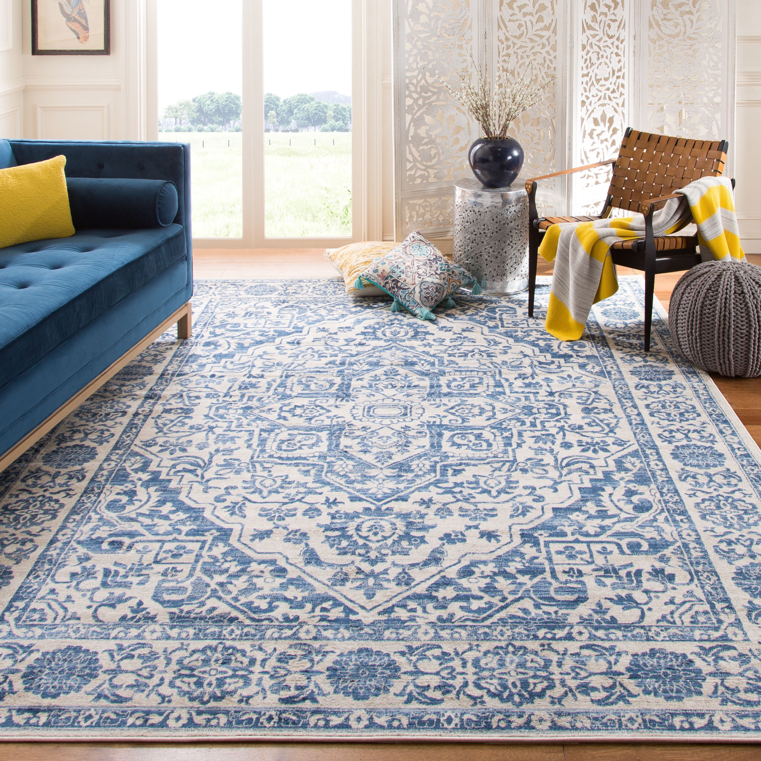 SAFAVIEH Brentwood Adams Oriental Area Rug, Navy/Light Gray, 11' x 15'