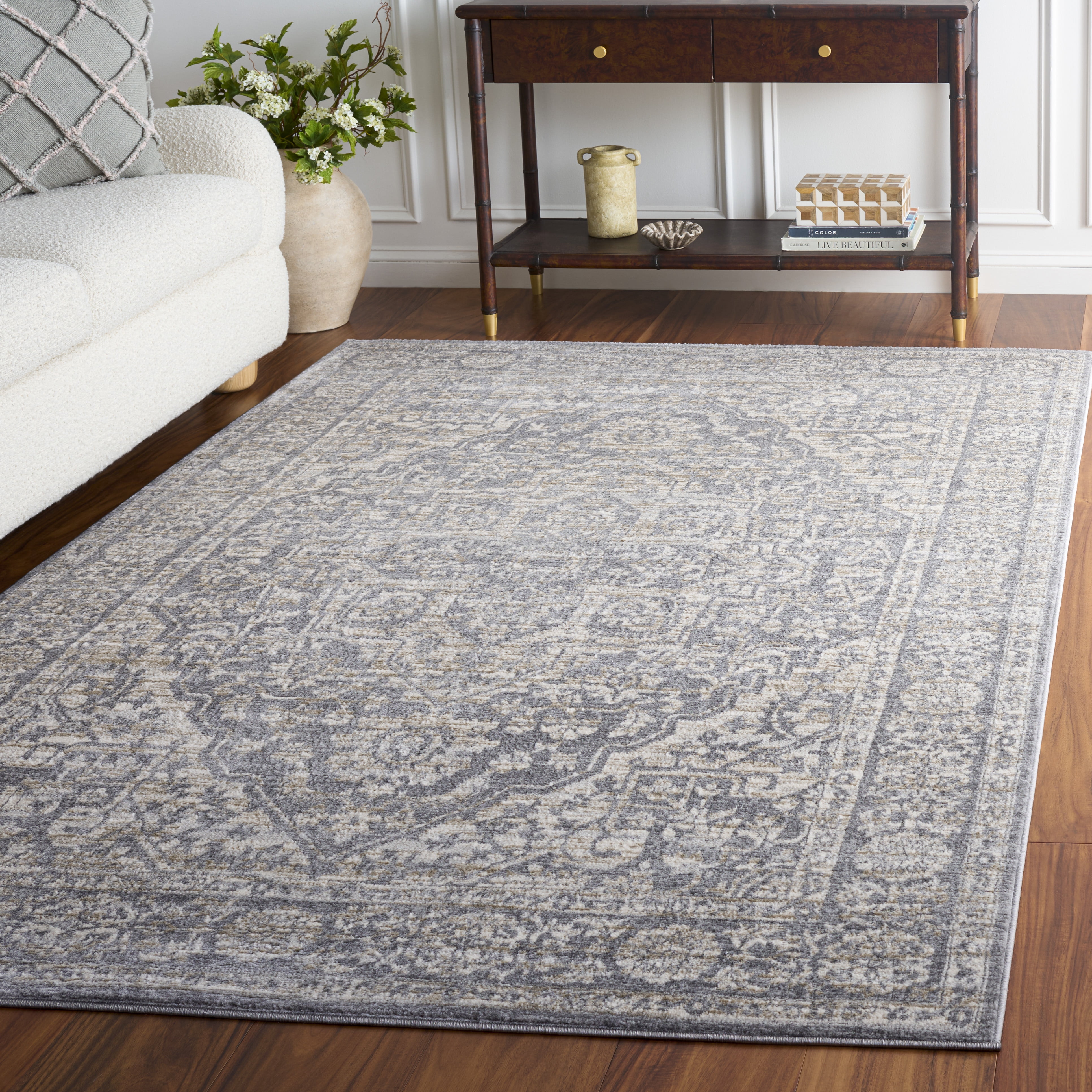 SAFAVIEH Brentwood Adams Oriental Area Rug, Light Gray/Ivory, 4' x 6'