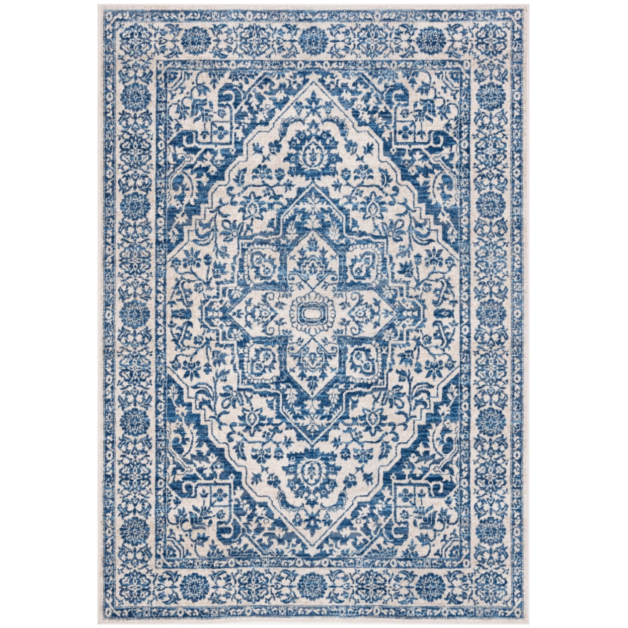 Navy and Light Grey Rectangular Synthetic Area Rug, 5'3" x 7'6"