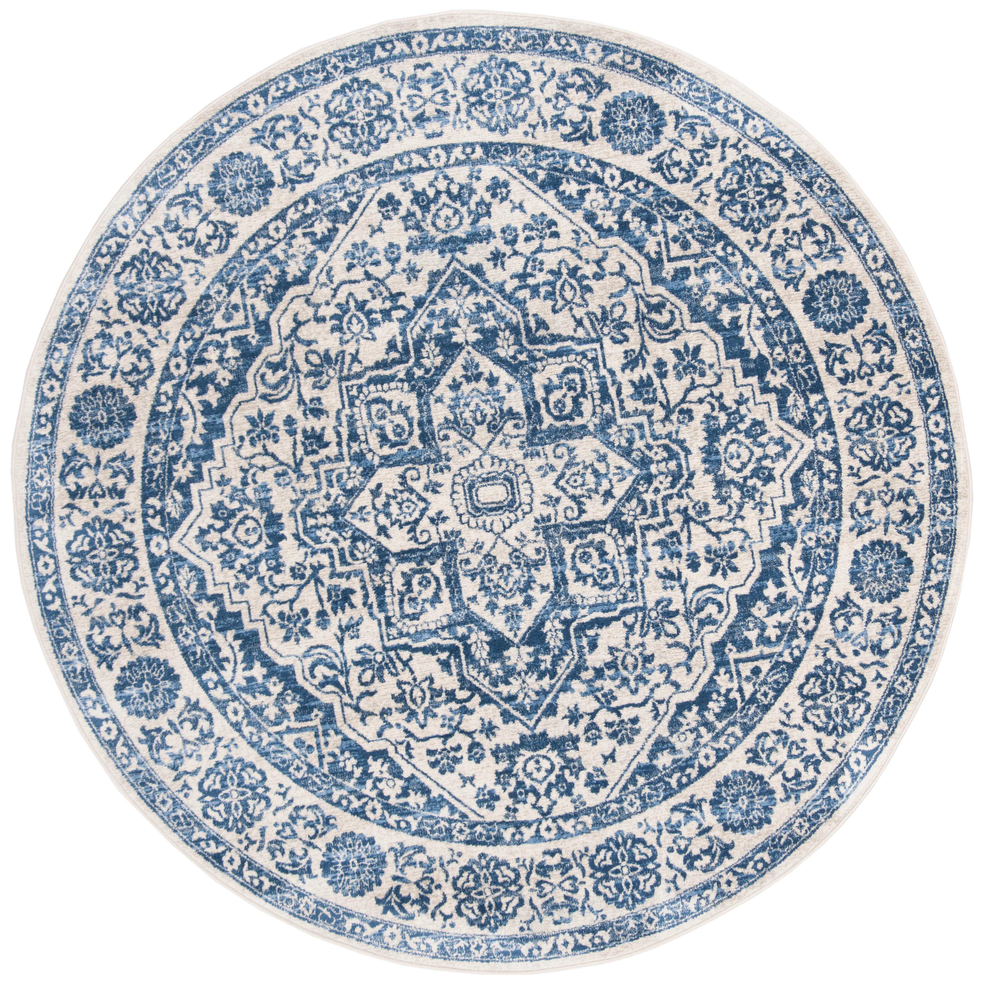 Brentwood Navy and Light Grey Round Synthetic Area Rug