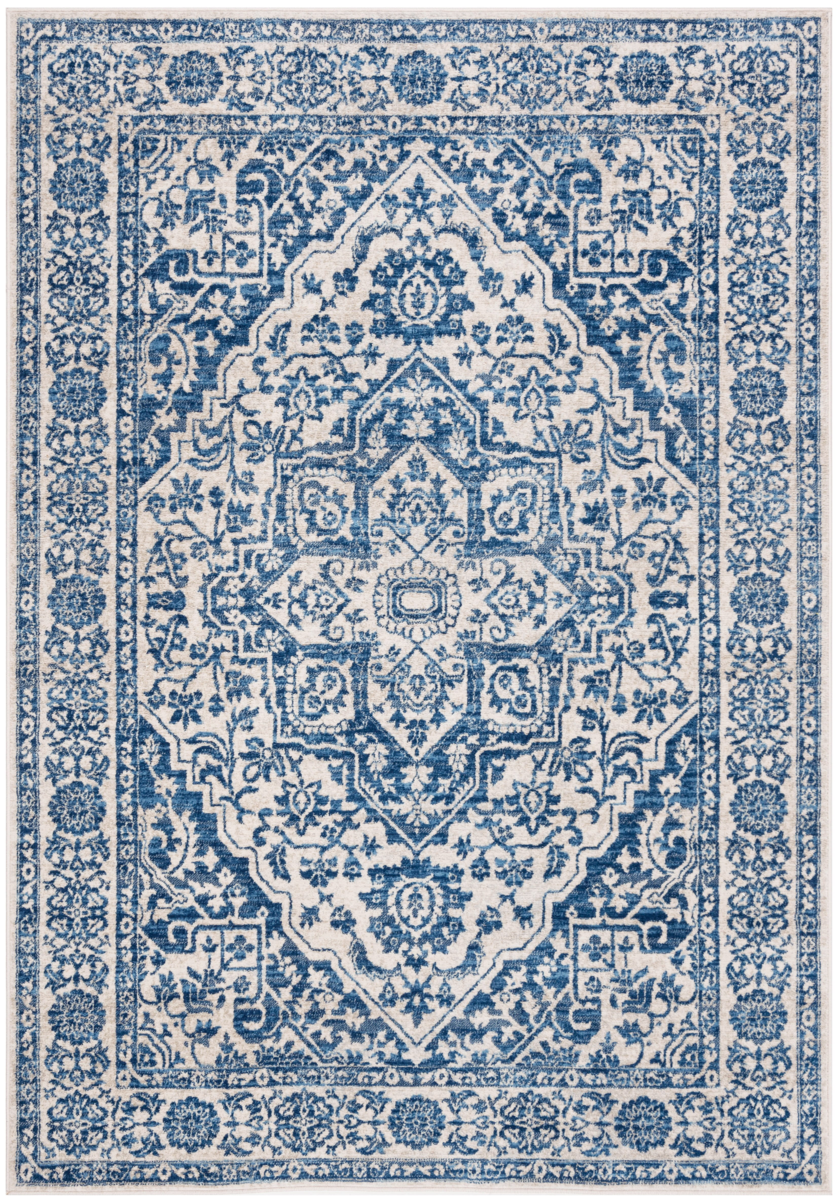 Navy and Light Grey Traditional Synthetic Area Rug 6' x 9'