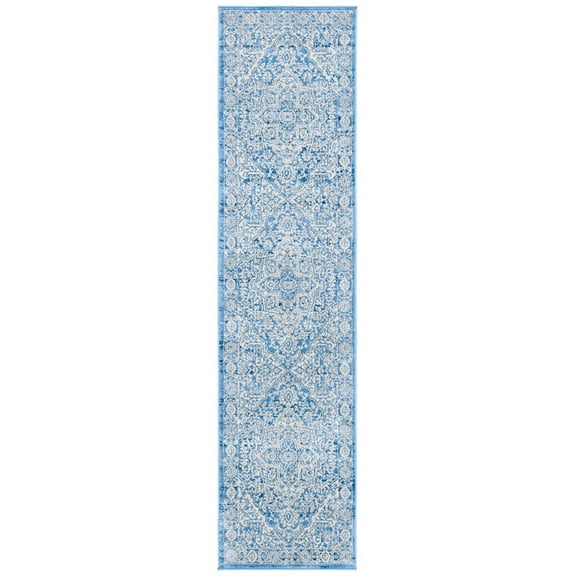 SAFAVIEH Brentwood Jaymz Floral Bordered Runner Rug, 2' x 10', Ivory/Navy